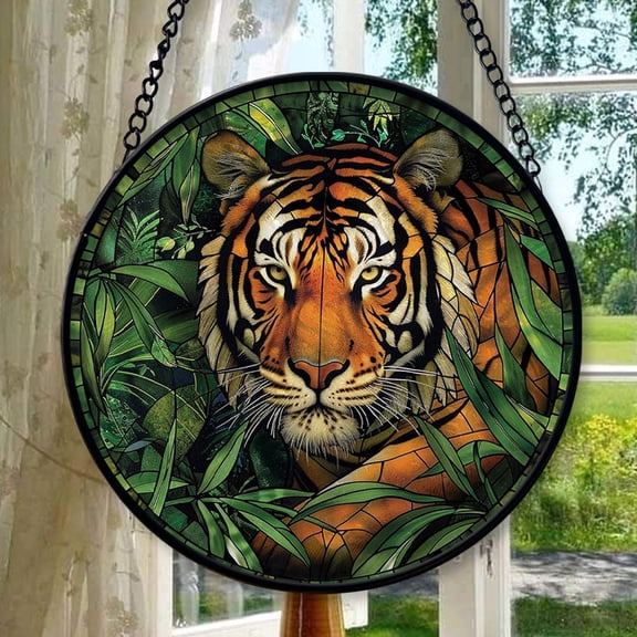 Tiger Stained Glass Window Hanging,Hummingbird Sun Catchers Indoor Window Decor,Suncatchers for Windows Hanging, Stained Glass suncatcher Gifts for Women, Christmas, Stained Glass