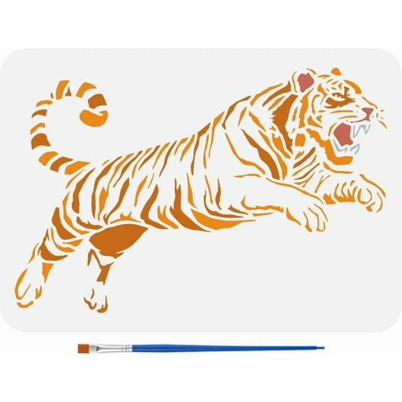 Tiger Painting Template with Brush 11.6x8.2inch Wildlife Themed Painting Template Large Tiger Swoop Painting Stencils Reusable DIY Art Craft Stencil Animal Stencils