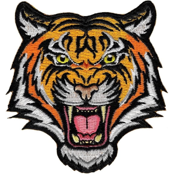 Tiger Patch Embroidered Iron-On Applique Roaring Bengal Striped Souvenir
