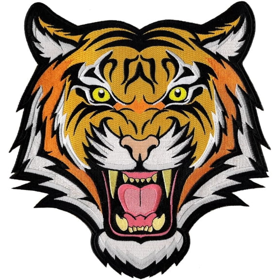 Tiger Patch Large Embroidered Iron-On Applique Roaring Bengal Striped Souvenir