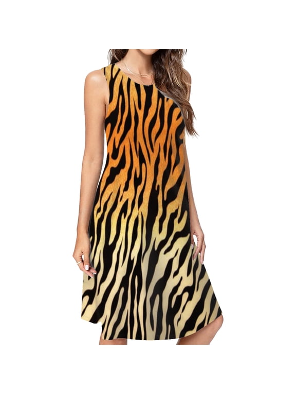 Tiger Pattern Dress Elegant Party Dresses Evening Dresses Women Dress Sleeveless Dress Ladies Dresses