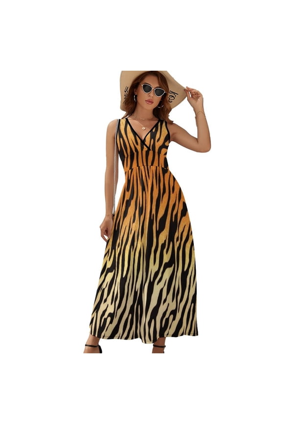 Tiger Pattern Dress Fashion Boho Beach Long Dresses Female Party Printed Maxi Dress