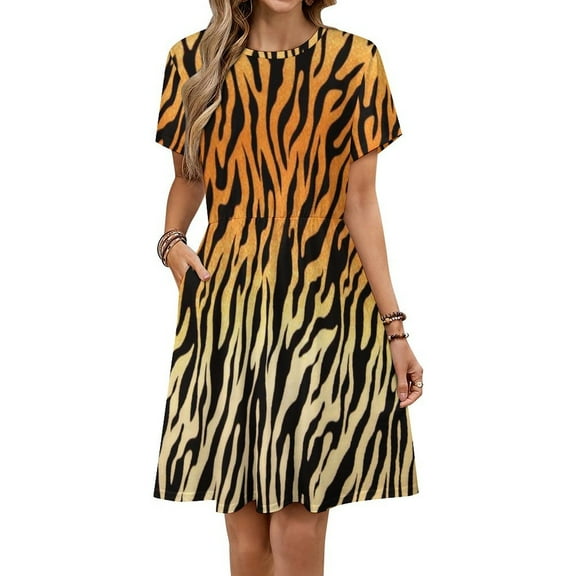 Tiger Pattern Dress Summer Street Style Dresses Female Short Sleeve Printed Sundress