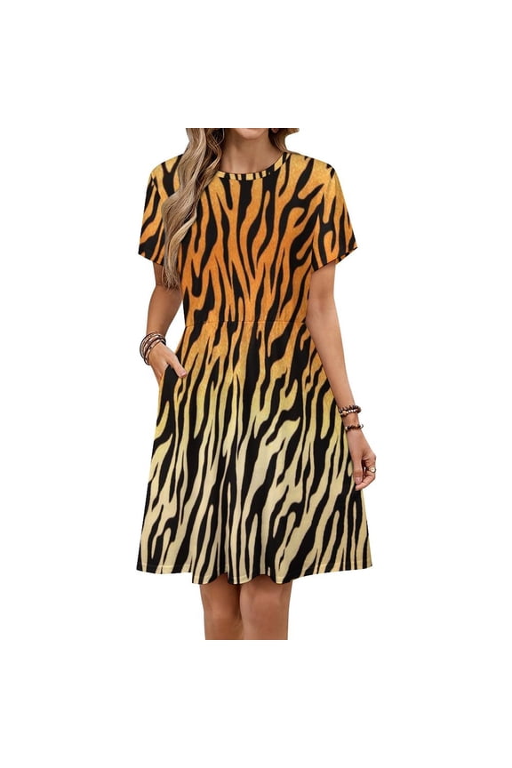 Tiger Pattern Dress Summer Street Style Dresses Female Short Sleeve Printed Sundress
