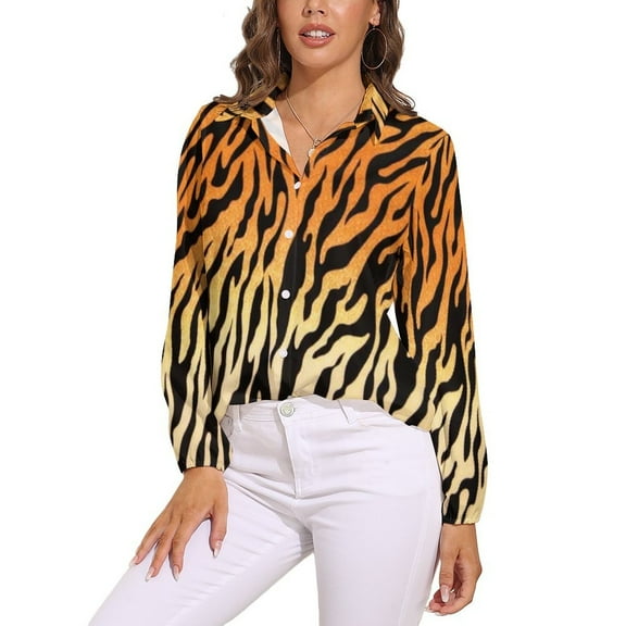 Tiger Pattern Long Sleeve Blouse Woman Streetwear Casual Shirts Summer Oversize Woman Streetwear Clothing Birthday Present