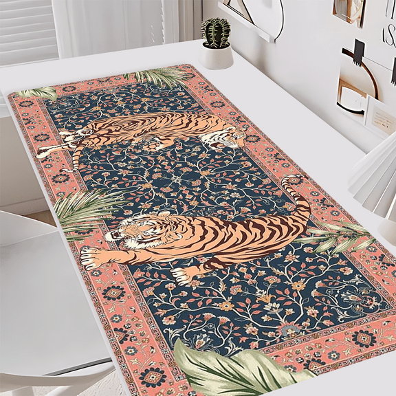 Tiger Pattern Mouse Pad - Durable Non - Slip Desk Mat, Extra - Large Soft & Comfortable Mouse Pad with Exquisite Tiger & Floral Design, Ergonomic Stitched Desk Mat Ideal for Esports & Office Use