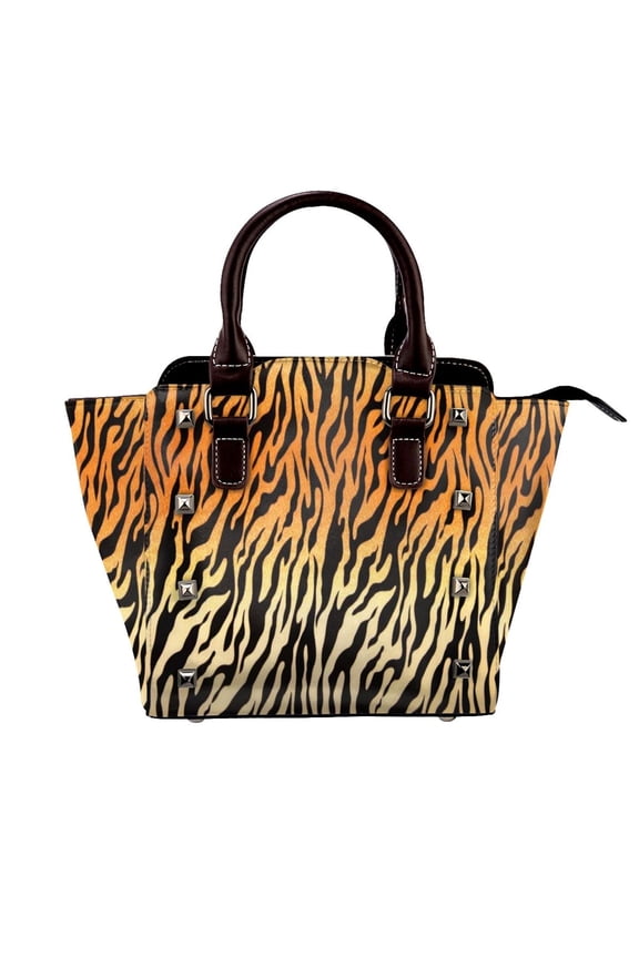 Tiger Pattern Rivet Fashion One-Shoulder Women's Handbag Tote Bag