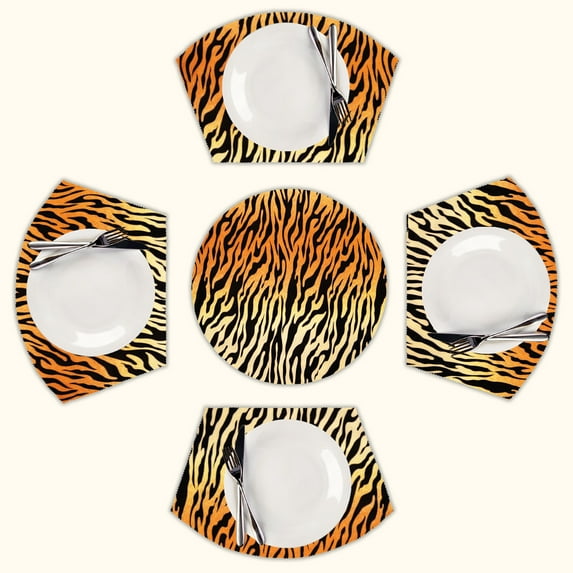 Tiger Pattern Round Table Placemats Set Of 5 Wedge Table Mats Washable Heat Resistant Place Mat For Dining Table Kitchen Farmhouse Restaurant