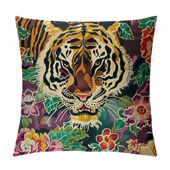 Tiger Pillow Cover Chinoiserie Animal Print Tiger Stripe Decorative Throw Pillow Case Cushion Cover for Bedroom Sofa Living Room Couch Chair Office