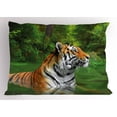 thumbnail image 1 of Tiger Pillow Sham Black Striped Large Cat from Siberia Swimming in the Lake in the Forest, Decorative Standard Size Printed Pillowcase, 26 X 20 Inches, Fern Green Pale Brown, by Ambesonne, 1 of 2