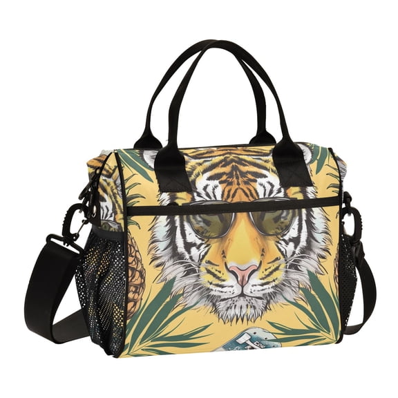 Tiger Pineapples Leaves Skateboard Cooler Bag Lunch Bag Soft Cooler Cooling Tote Insulated Lunch Box for Adult Men Women