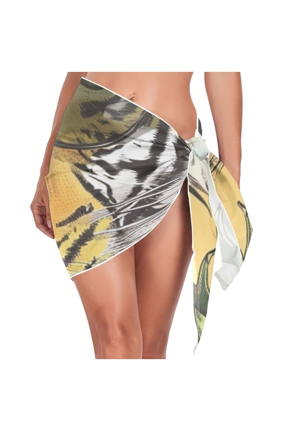 Tiger Pineapples Leaves Skateboard Women Coverups Beach Cover Up Chiffon Swimsuit Bikini Wrap Short Skirt Beach Slit Tie Waist