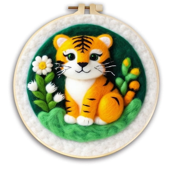 Tiger Plants Needle Felting Set, Beginner Felt Painting Set, With Wool Felt Painting Set, Decorative Frame, Suitable for Home Decoration