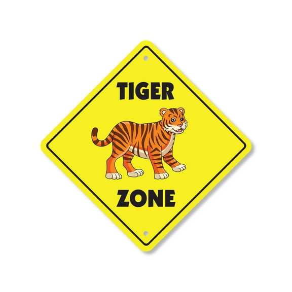 Tiger Plastic Crossing Sign - 10 Inch X 10 Inch Xing Sign Gift Animal Wildlife Nature Predator Exotic Zoo Stripes Cute Decor Outdoors Jungle Symbol