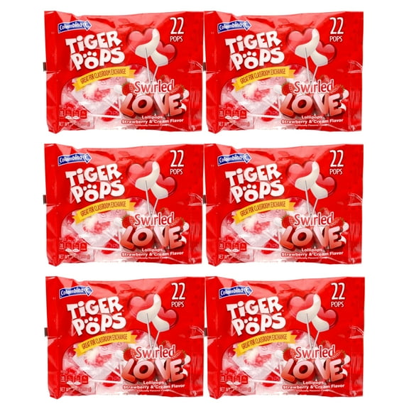 Tiger Pops Swirled Heart Lollipops Strawberry and Cream Flavor Sucker 132 Count Sweet Pop Candy for Valentine's Day Classroom Exchange Easter Basket Stuffer and Birthday Party Favor (6 Packs)