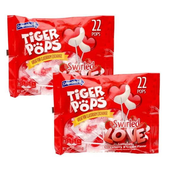 Tiger Pops Swirled Heart Lollipops Strawberry and Cream Flavor Sucker 44 Count Sweet Pop Candy for Valentine's Day Classroom Exchange Easter Basket Stuffer and Birthday Party Favor (2 Packs)