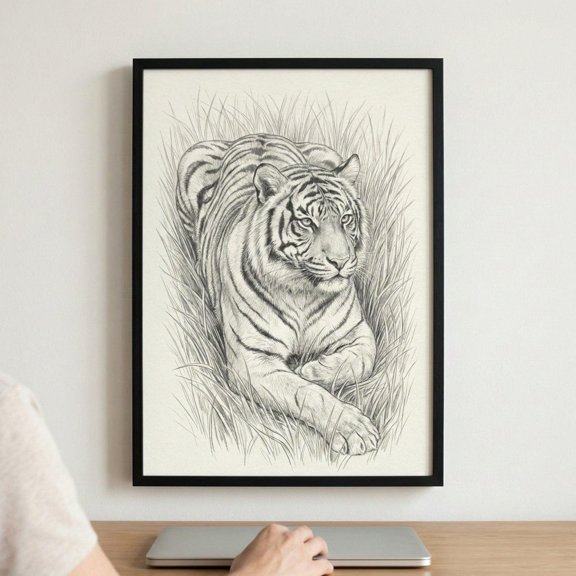 Tiger Portrait Pencil Sketch Wall Decor Unframed Paper Print