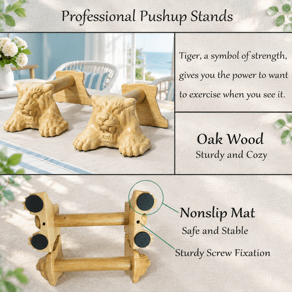 Tiger Power Wood Pushup Bars Non-slip Base Exercise Home.