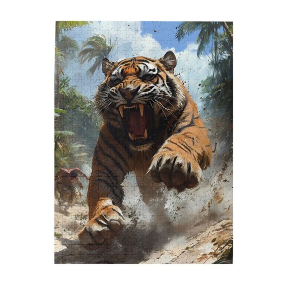 Tiger Predator Jungle Attack 500-Piece Wooden Jigsaw Puzzle for Adults, Fun & Challenging Family Game, Stylish Wall Decor & Holiday Gift