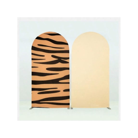 Tiger Print Arch Cover Spandex Fitted Backdrop With Round Top Chiara Stand for Animal Theme Party, Birthday, Baby Shower or Banquet Decoration