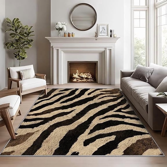 Tiger Print Area Rugs for Bedroom, Brown Animal Print Living Room Rug, Wildlife Animal Rug for Bedroom, Wild Animal Washable Carpet, Tiger Stripes Home Decor & Gifts 5 x 7ft