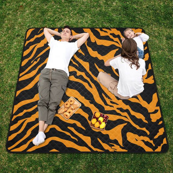 Tiger Print Background Beach Blanket Outdoor Picnic Blanket 78"x 78" Waterproof Foldable for Beach Camping Travel Hiking Grass Lawn Park
