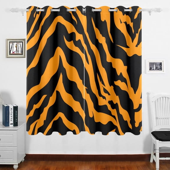 Tiger Print Background Curtains Black Out 63 Inch Length Curtains for Sliding Glass Doors Bedroom Living Room 2 Panels Set