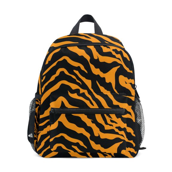 Tiger Print Background Mini Backpack Cute Small Backpack with Chest Strap and Whistle Ages 3-8