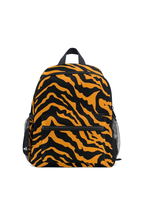Tiger Print Background Mini Backpack Cute Small Backpack with Chest Strap and Whistle Ages 3-8
