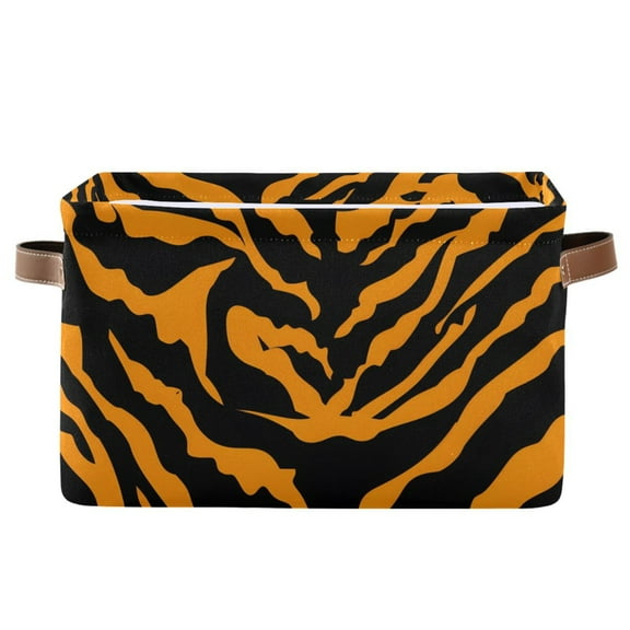Tiger Print Background Storage Basket Large Foldable Storage Bin Laundry Baskets Toys Box Book Foldable Organizer Bag 14.2x10.2x8.3 Inches 1 PC