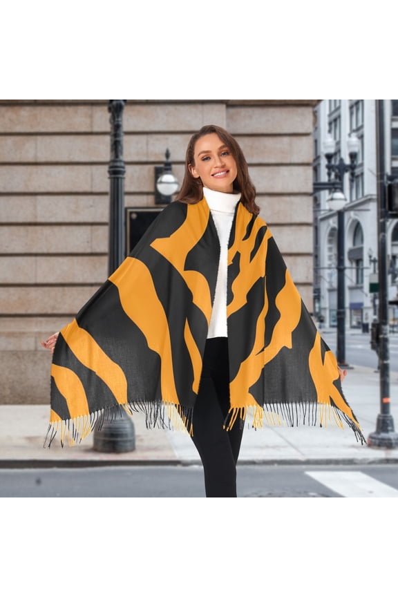 Tiger Print Background Winter Scarf for Women Fashion Warm Long Soft Blanket Scarves Gifts