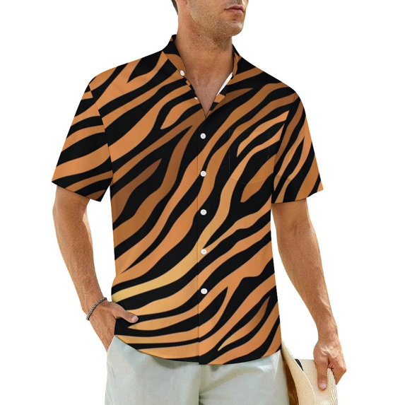 Tiger Print Beach Shirt Gold Animal Stripes Hawaiian Casual Shirts Man Retro Blouses Short