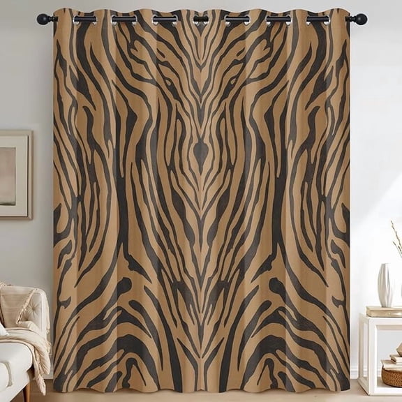 Tiger Print Blackout Curtains, Brown Tiger Skin Curtains for Living Room Bedroom, Thermal Insulated Grommet Drapes, Wild Animal Print Room Decor 53"W x 96"L (Pack of 2)