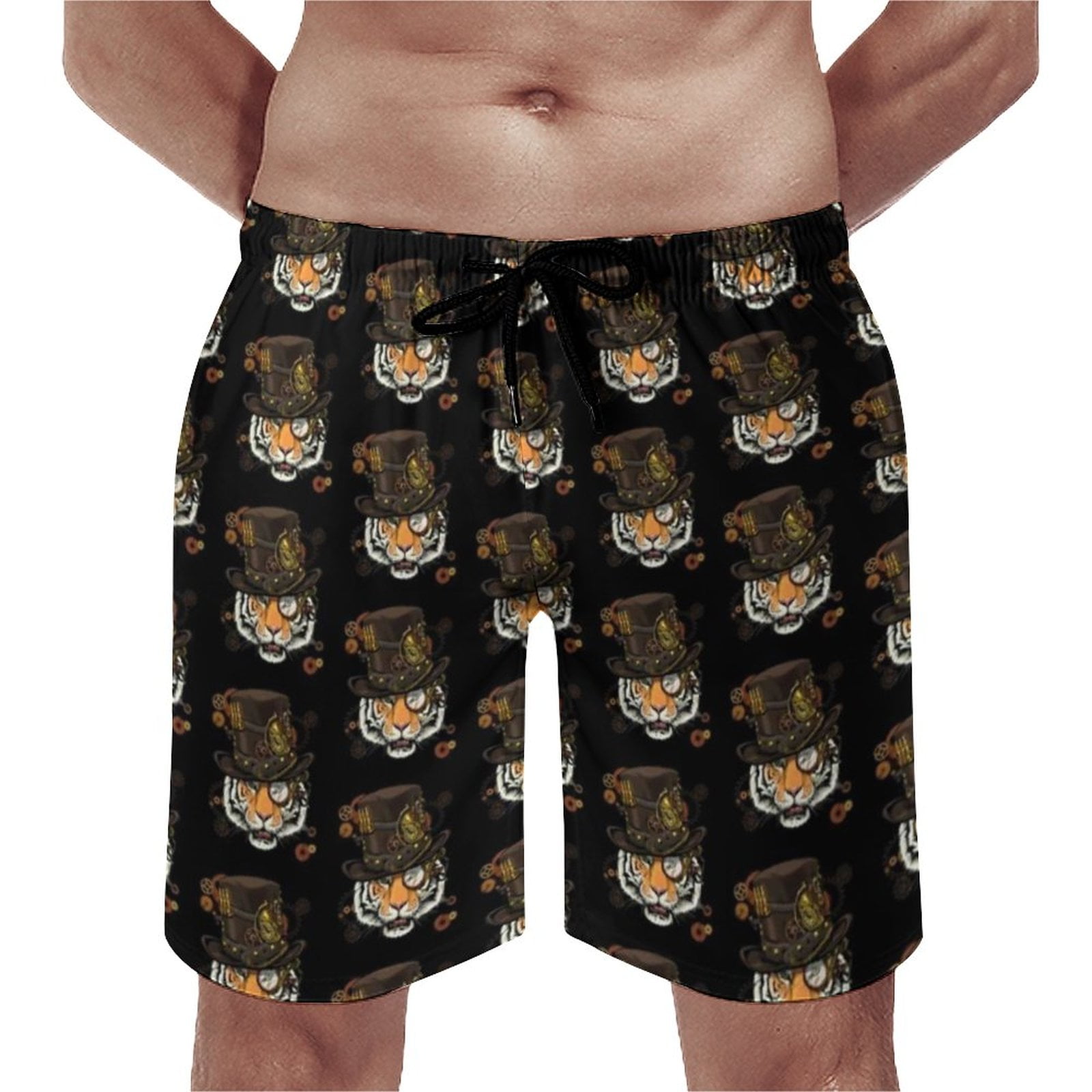 Tiger Print Board Shorts Males Fur Animal Stripes Board Short Quality