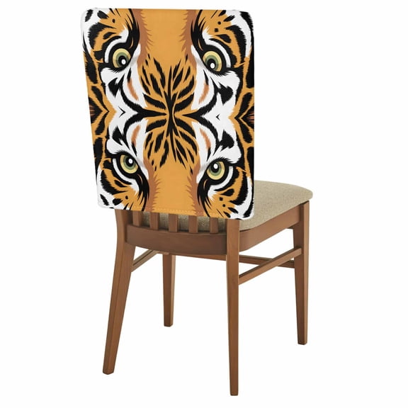 Tiger Print Chair Back Covers Set of 8, Abstract Wild Animal Themed Tiger Eyes Wildlife Stretch Dining Chair Back Slipcovers Removable Seat Cover for Kitchen Restaurant Hotel Cafe
