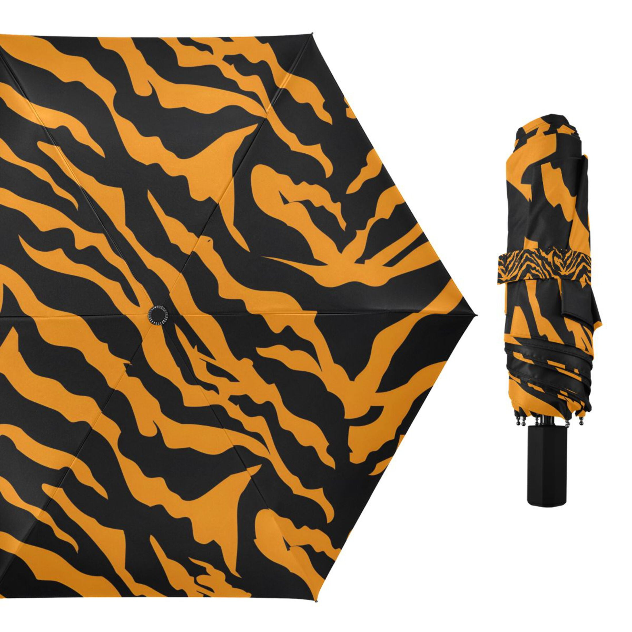 Tiger Print Compact Sun Umbrella Windproof Travel Umbrellas for Rain Strong Portable UV Protection