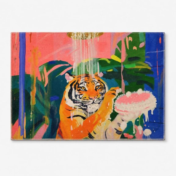Tiger Print Doormat with Non-Slip Backing, Entryway Floor Mat
