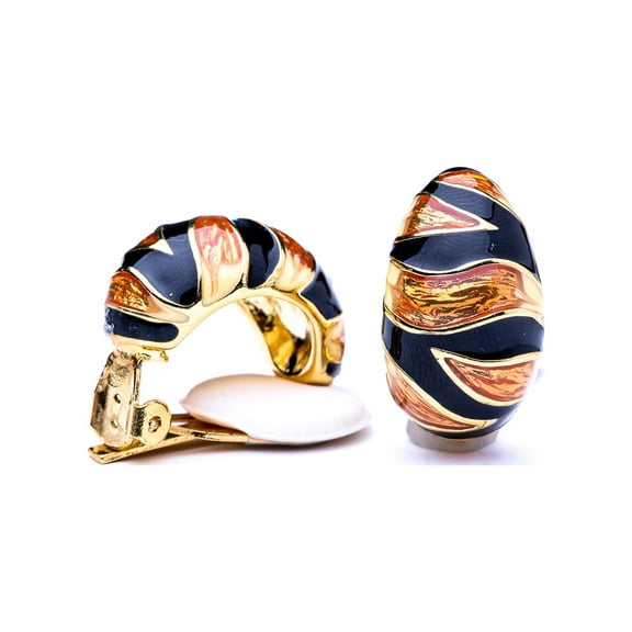 Tiger Print Half Hoop Clip Earrings