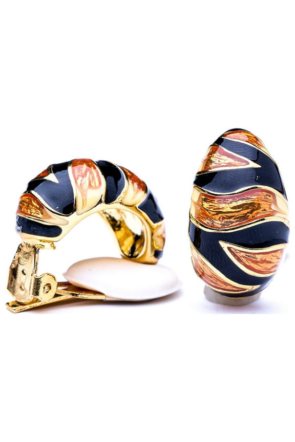 Tiger Print Half Hoop Clip Earrings