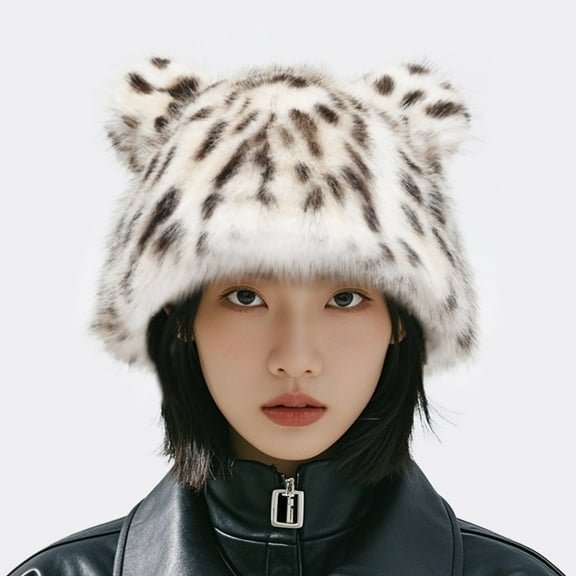 Tiger Print Hat ，Plush Bucket Hat Unisex Fashion Warm Hat