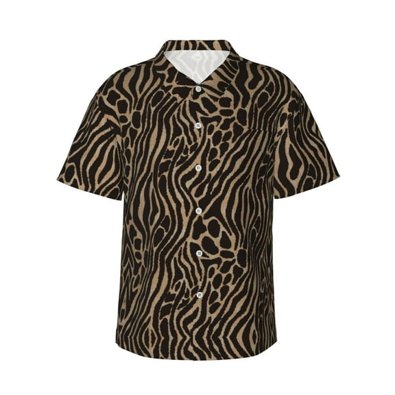 Tiger Print Hawaiian Shirts For Men, Summer Short-Sleeve Relaxed-Fit Button-Down Shirts Small