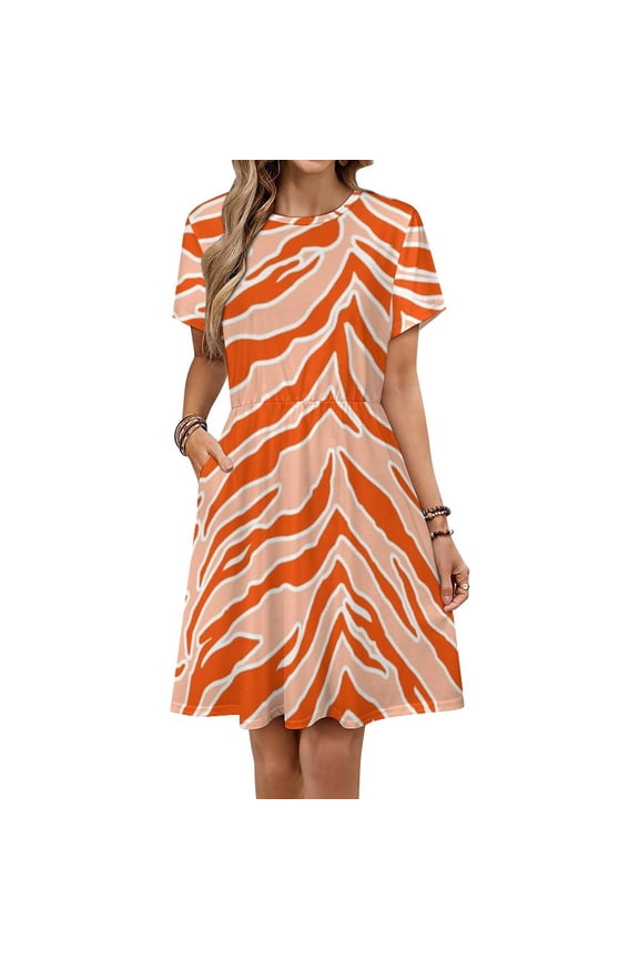 Tiger Print Orange Dress Summer Street Style Dresses Female Short Sleeve Printed Sundress