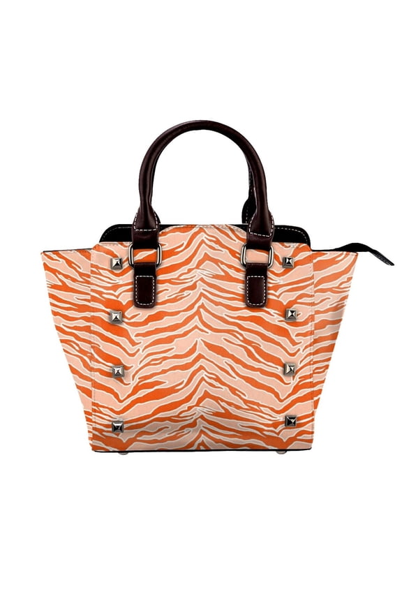 Tiger Print - Orange Rivet Fashion One-Shoulder Women's Handbag Tote Bag