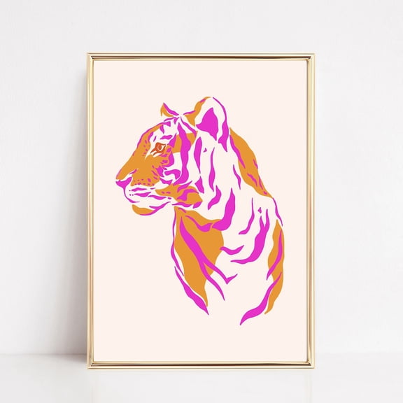 Tiger Print, Pink And Orange Wall Art, Preppy Dorm Decor, Apartment Decor, Maximalist Decor, Tiger Wall Art, Art UNFRAMED PAPER POSTER, Home Decor, Vintage Gift, Living Room Dercor