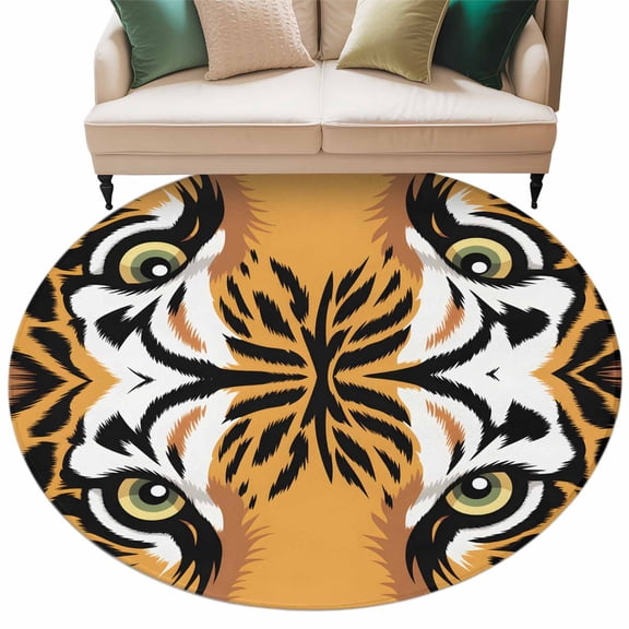 Tiger Print Round Area&nbsp;Rug 5ft Abstract Wild Animal Themed Tiger Eyes Wildlife Non-Slip&nbsp;Washable Circle Rugs Soft Felt Indoor Floor Mat for Bedroom Kitchen Living Room Bathroom
