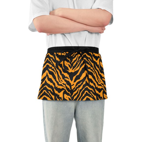 Tiger Print Server Apron with 3 Pockets Waterproof Waitress Waist Short Apron for Man Woman 12 Inches
