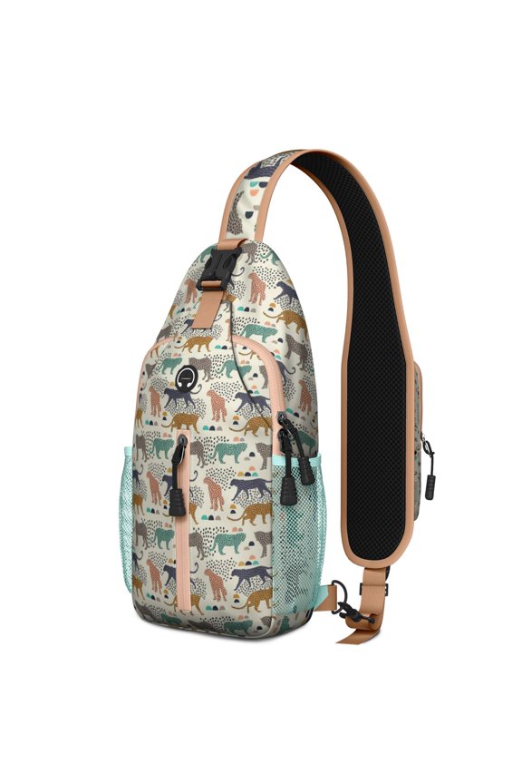 Tiger Print Sling Backpack, Lightweight Crossbody Daypack with Roaring Bengal Face Art, Tribal Jungle Stripes Design, Anti-theft Travel Bag for Wild Lover, Students, City Walk, Gym Use