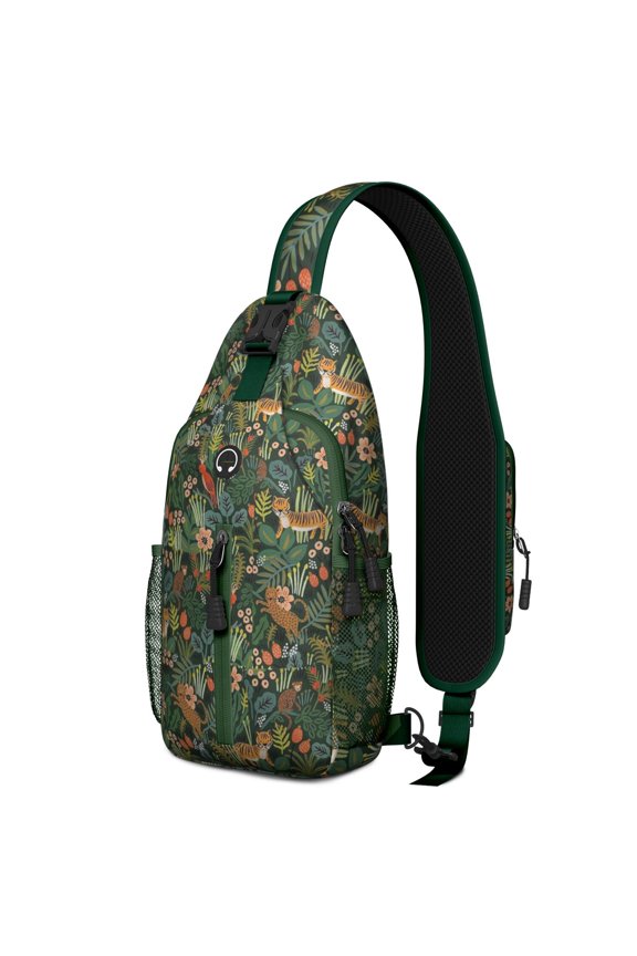 Tiger Print Sling Backpack, Lightweight Crossbody Daypack with Roaring Bengal Face Art, Tribal Jungle Stripes Design, Anti-theft Travel Bag for Wild Lover, Students, City Walk, Gym Use