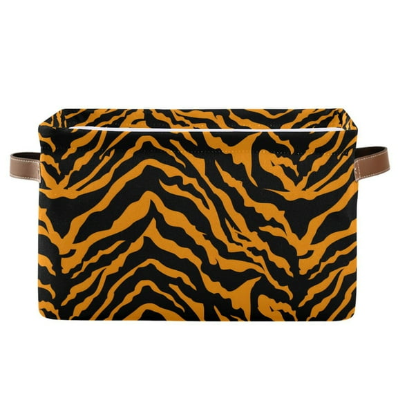 Tiger Print Storage Bins with Handle Fabric Organizer Basket Foldable Box 1 Pack 14.2x10.2x8.3