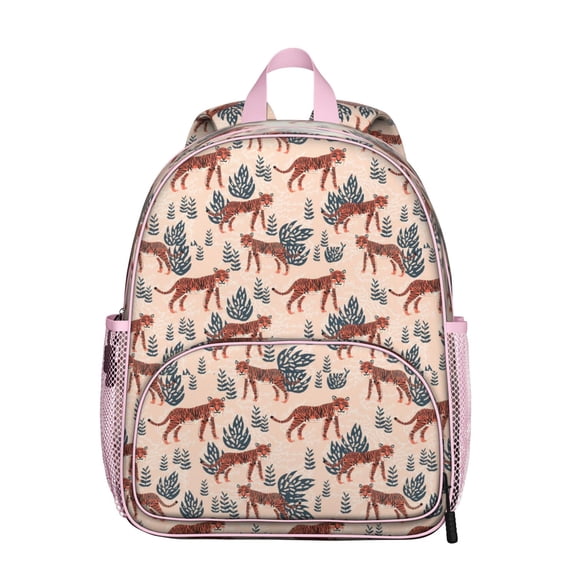 Tiger Print Student Backpack – Roaring Bengal Jungle Pattern with Stripes, Tribal Flowers, and Artistic Wild Cat Illustration